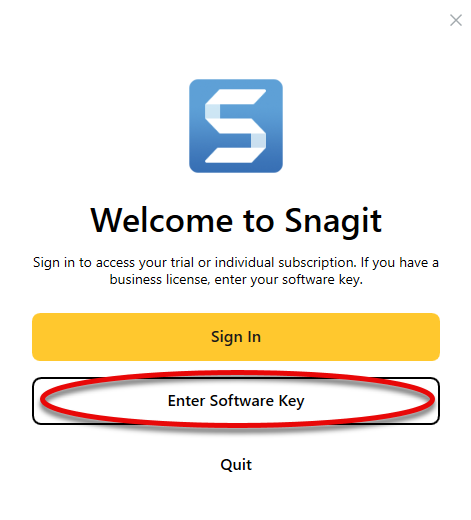 Enter Software Key to license