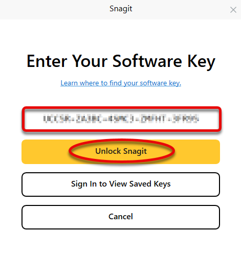 Enter software key