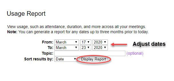 Select date range and click display report.