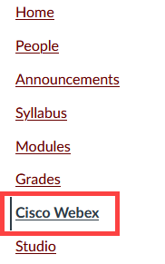 Cisco Webex Link in Canvas