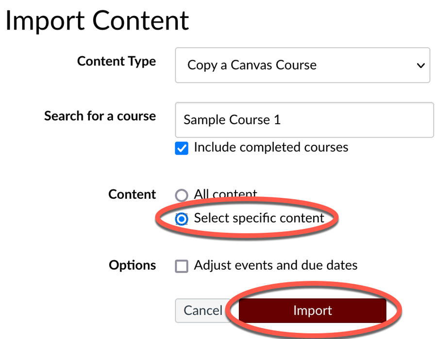 Step 4 Screenshot showing to select the select specific content option