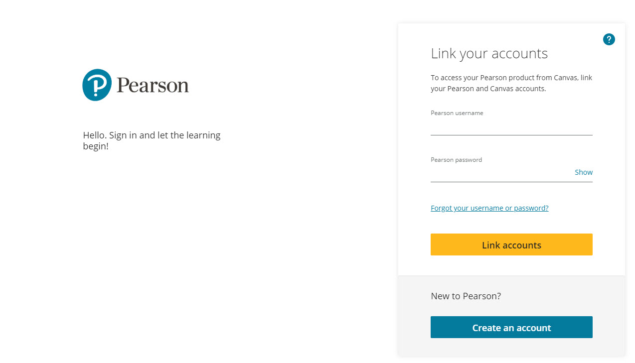 Pearson Login Screen