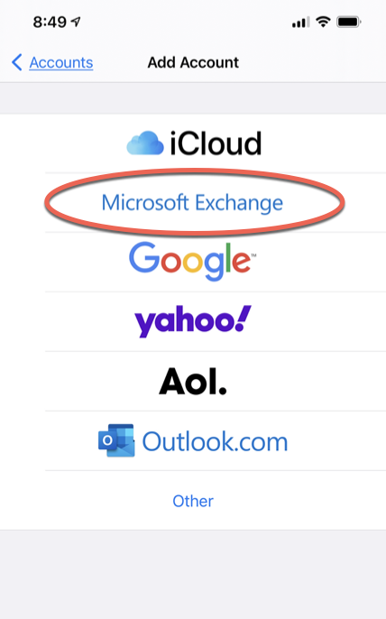 Microsoft Exchange option 