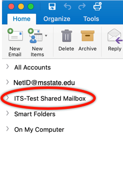 window displaying the shared mailbox