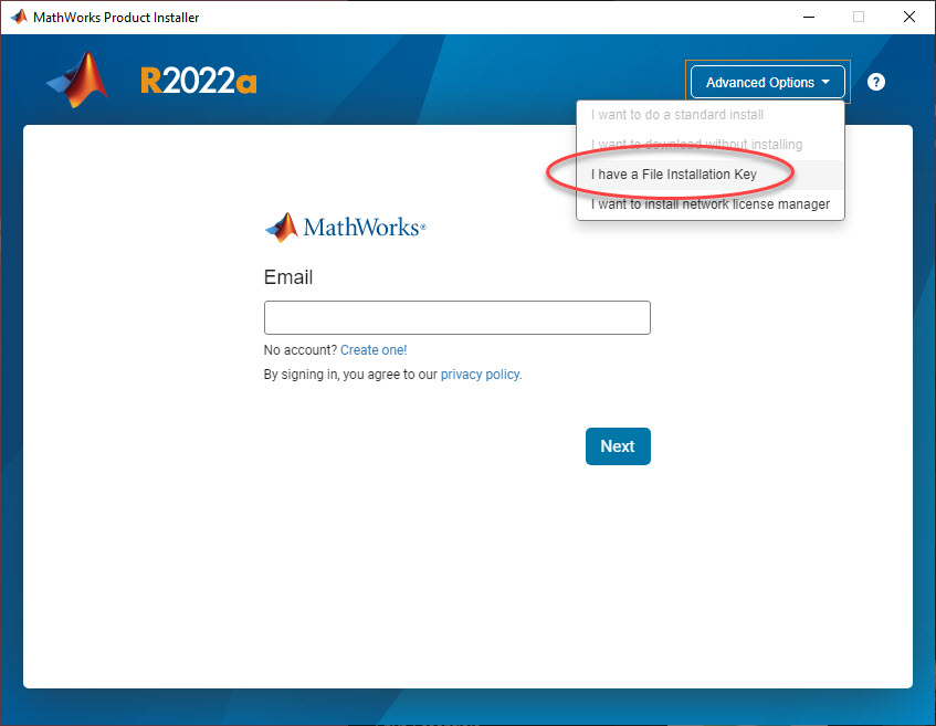 Matlab install screen to select File installation key method