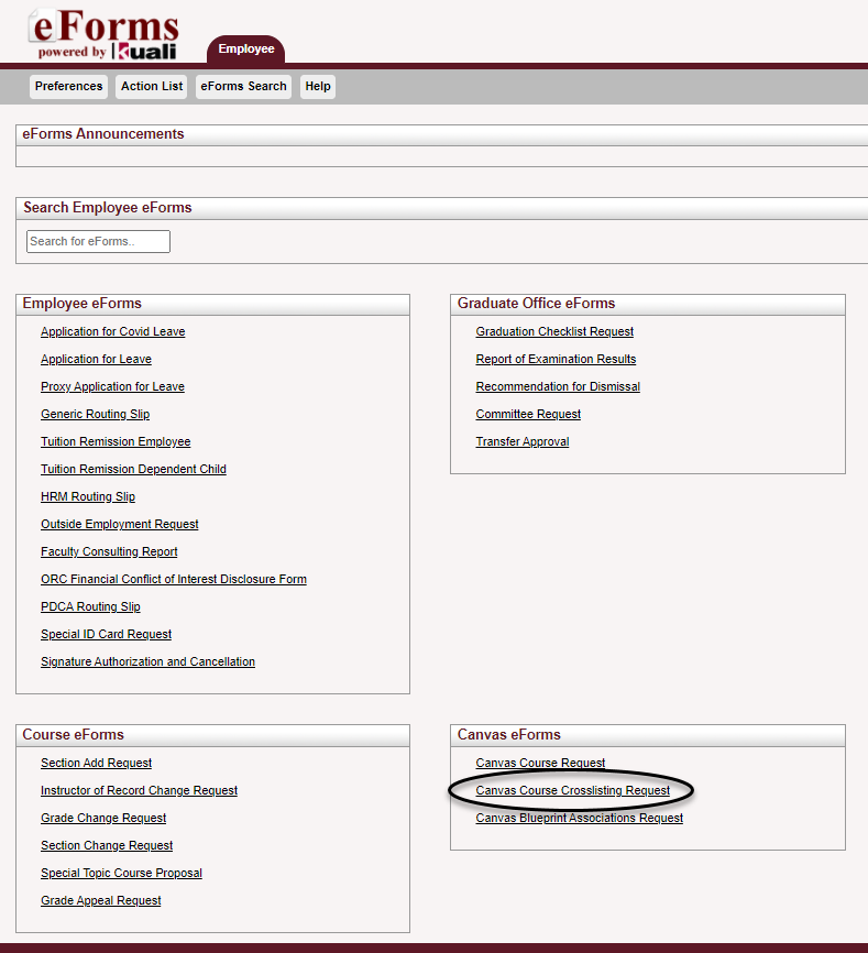 Canvas Course Crosslisting Request