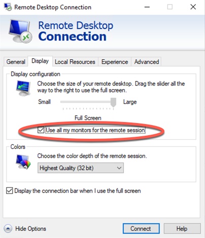 remote desktop connection multiple monitors