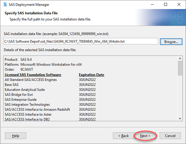 SAS installation files