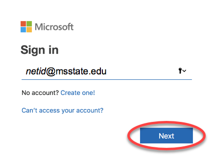 Sign-in - enter netid@msstate.edu