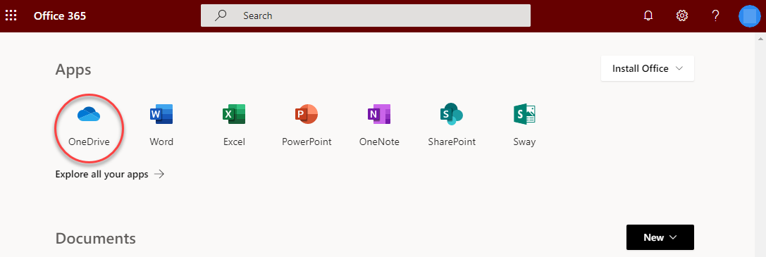 O365 portal screenshot for students