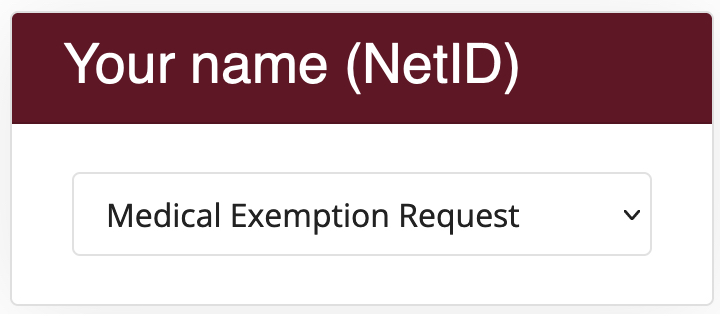 example screenshot of medical exemption selection