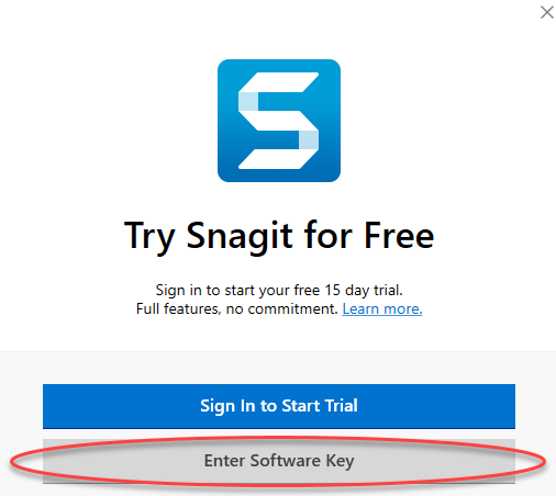 Enter Software Key to license
