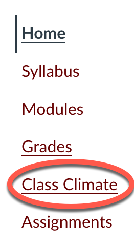 Class climate link in course navigation menu